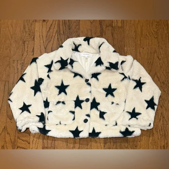 Popsugar Star Patterned Faux Fur Collared Coat XXL EUC - Picture 4 of 11